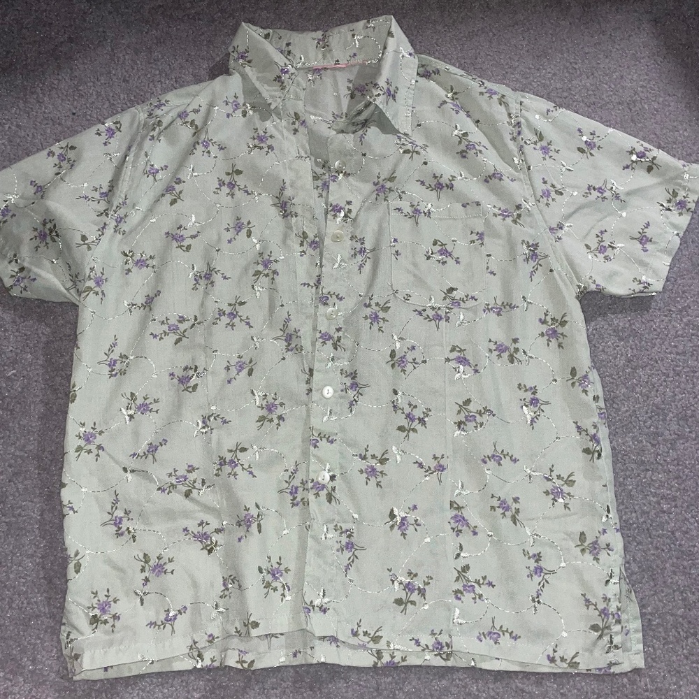 embroidered floral button up